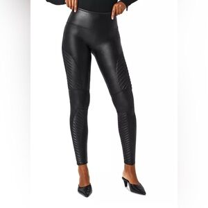 SPANX Black Faux Leather Moto Leggings